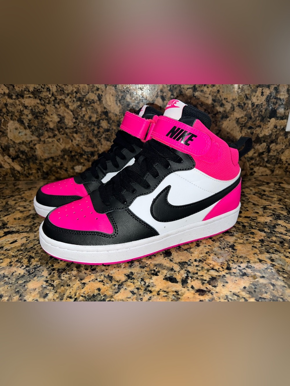 Nike Mid-Top Sneakers in Hot Pink, Black & White